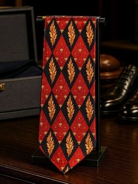 Robert Talbott/ Johnstone Red and Gold Diamond Leaf Silk Tie (1068)